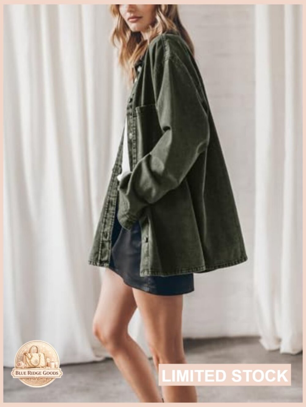 Oversized Denim Jacket Casual Button Up Shacket Long Sleeve Trendy Coat - Picture 4 of 7